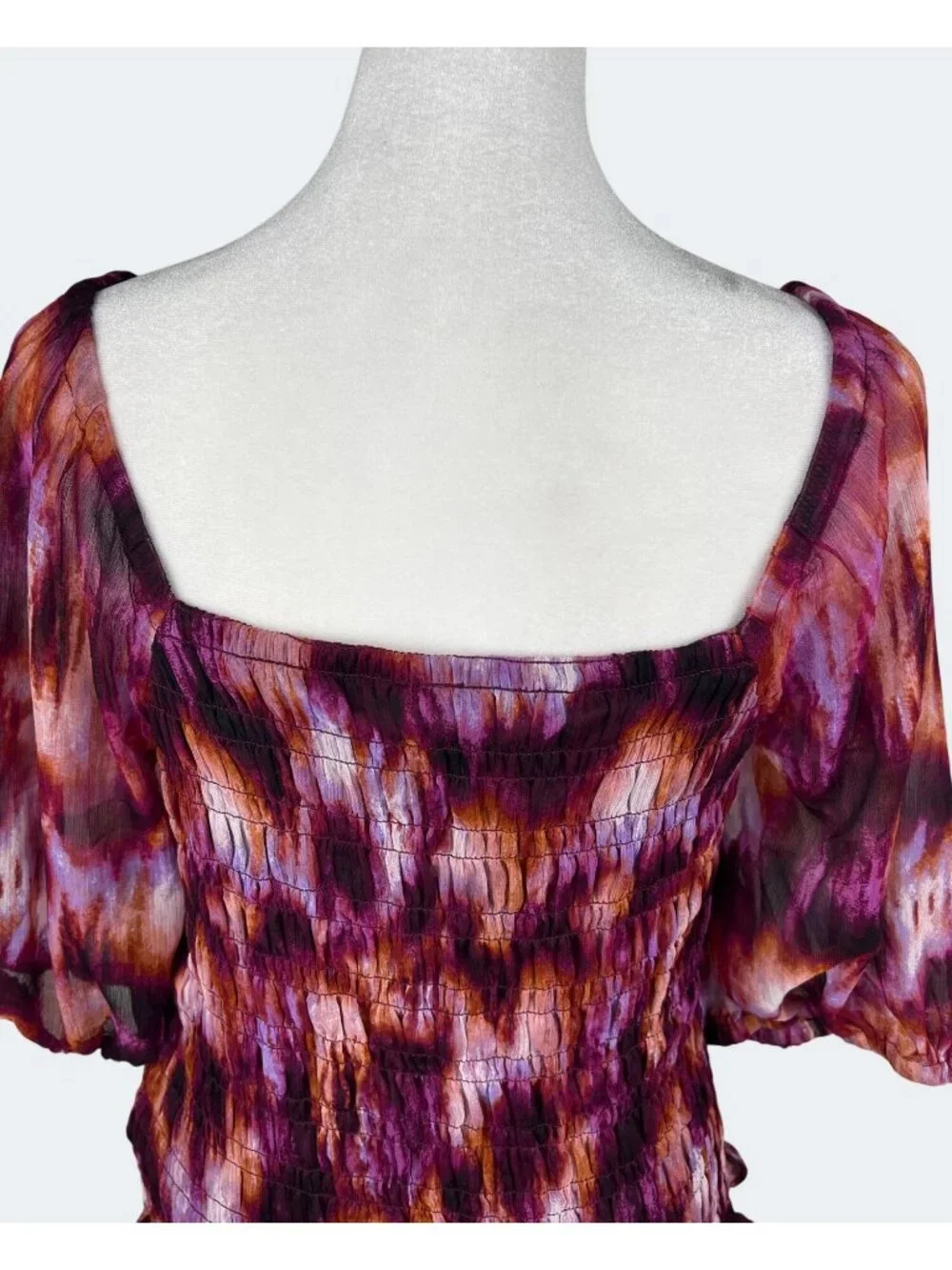 Old Navy Womens Tall Smocked Puff-Sleeve Top Tie-Dye Print L